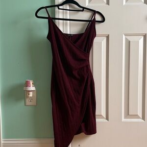 Elegant Burgundy Asymmetrical Length Spaghetti Strap Dress
